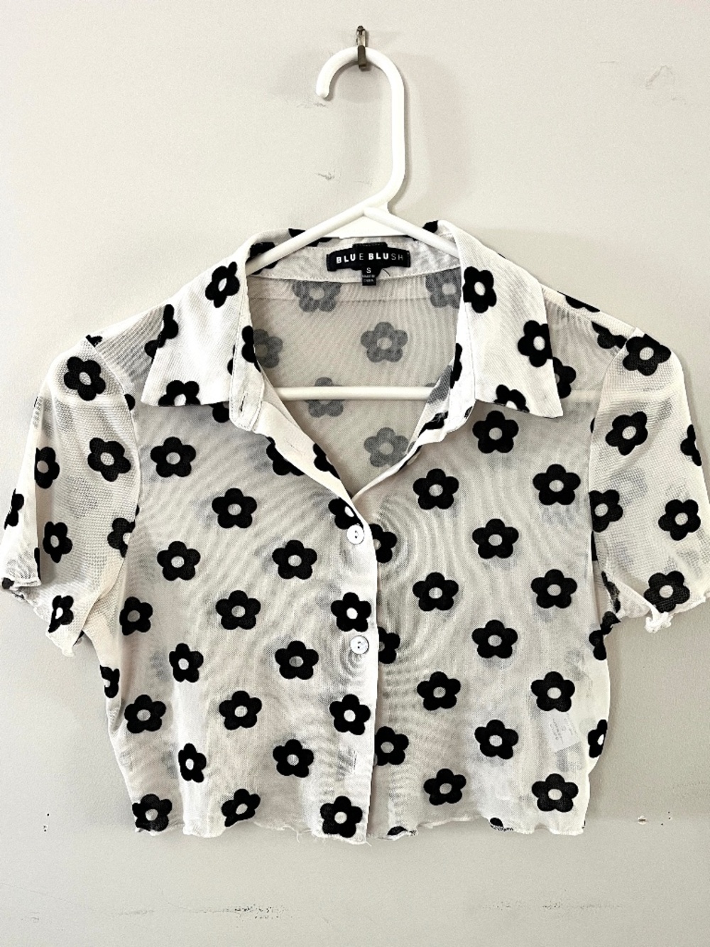 Blue Blush Cropped Button-down shirt, Small